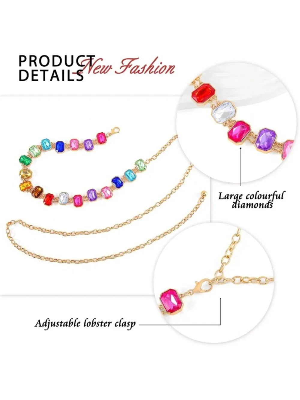 Colorful Rainbow Rhinestone Waist Chain Belt - Stylish Gold Jewelry for Women